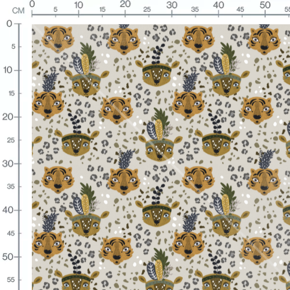 Tissu - Têtes de tigres et cerfs