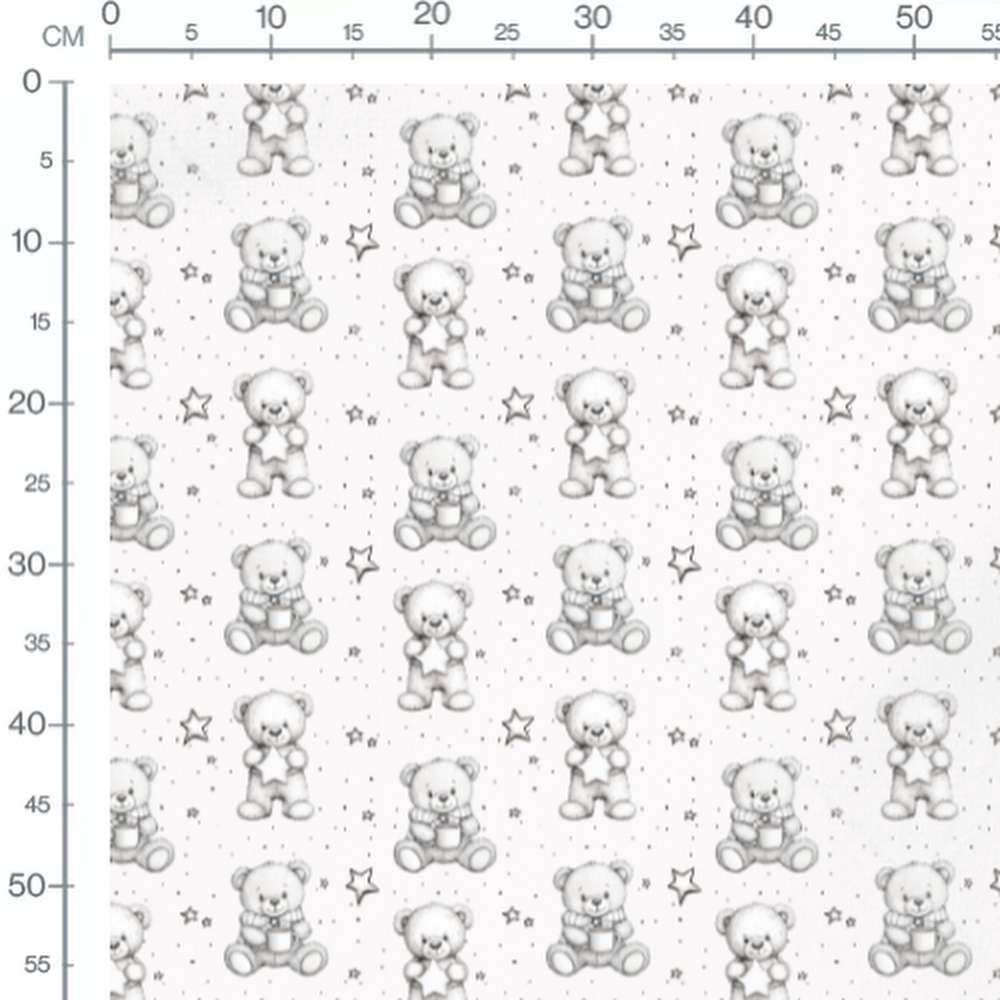 Tissu - Oursons gris et étoiles noires