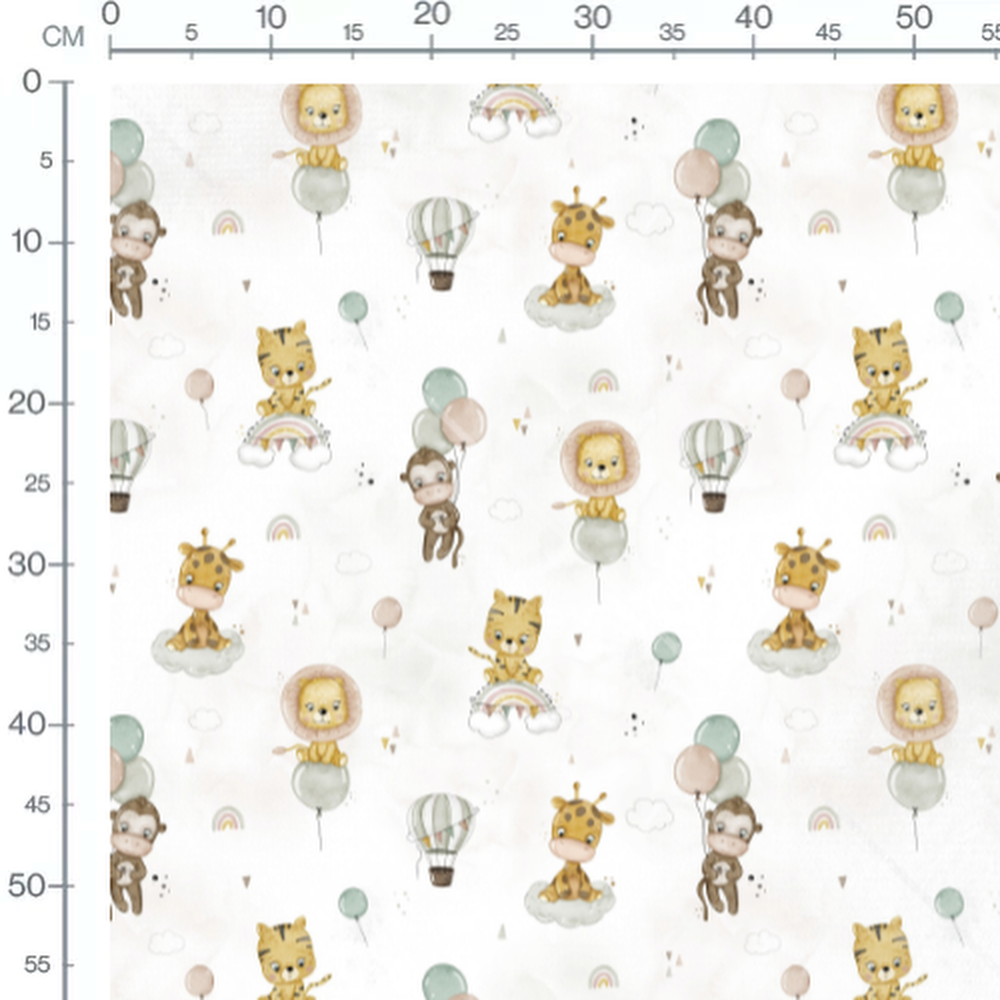 Tissu - Animaux mignons sur nuages