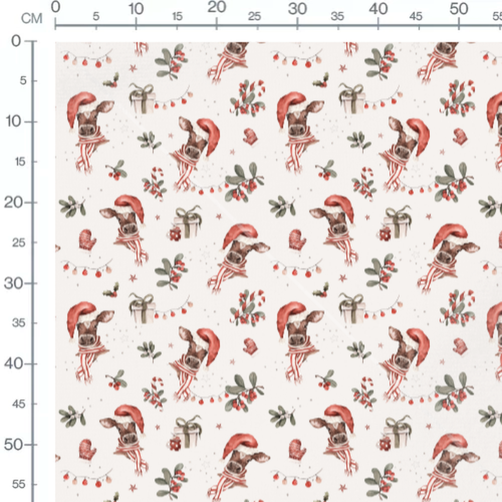 Tissu - Vaches festives sur fond blanc