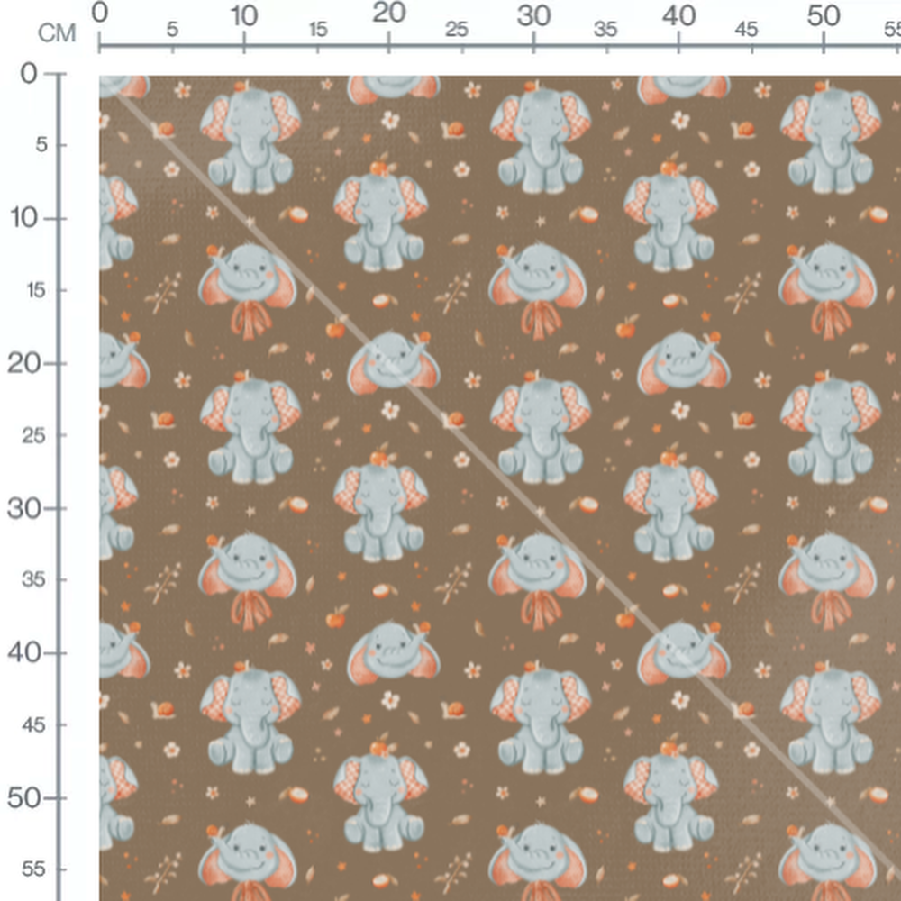 Tissu - Éléphants bleus et escargots