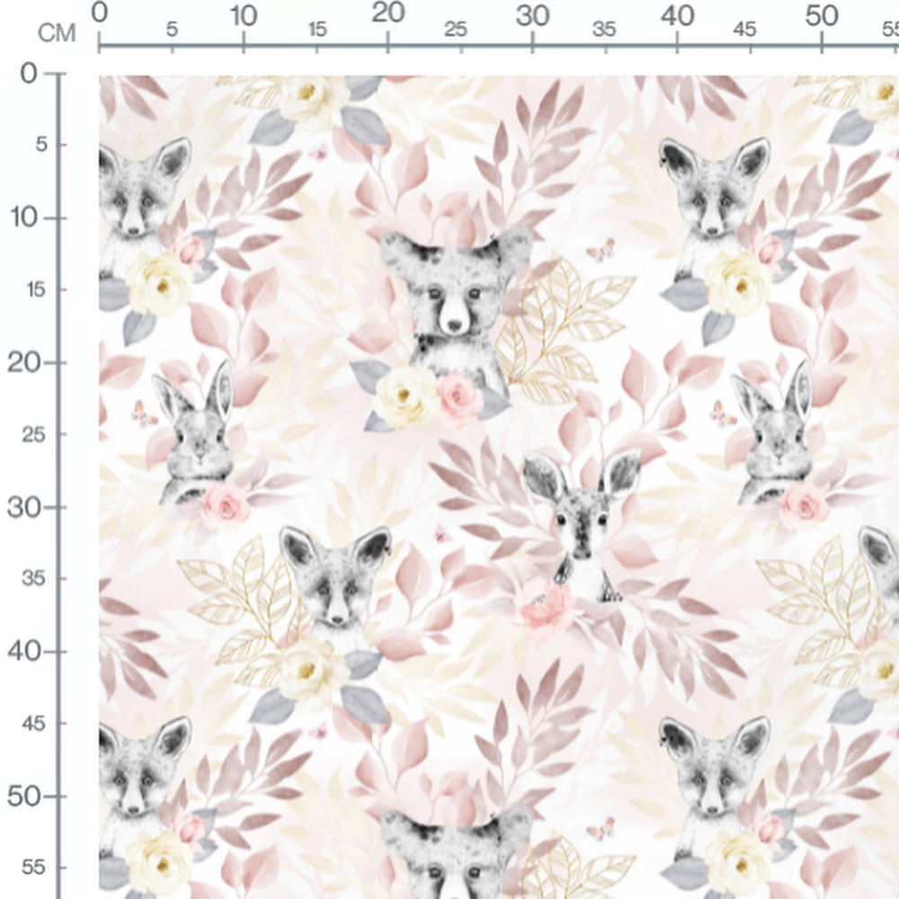 Tissu - Animaux noir et blanc pastel