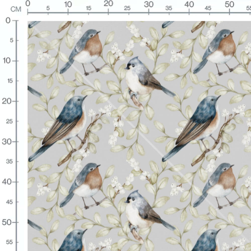 Tissu - Oiseaux et feuillage délicat