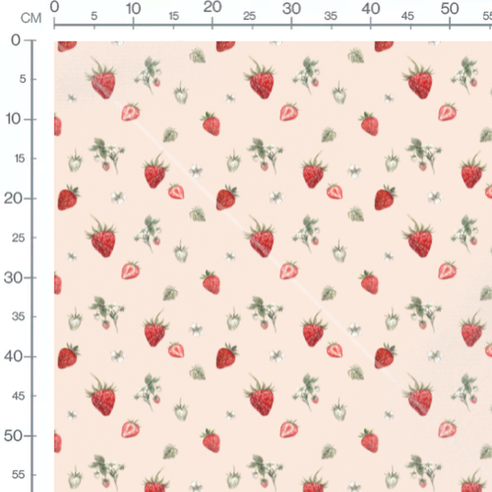 Tissu - Fraises et fleurs sur fond beige