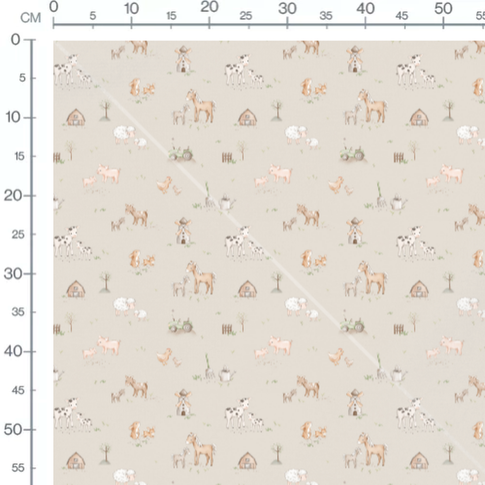 Tissu - Animaux de ferme pastel beige