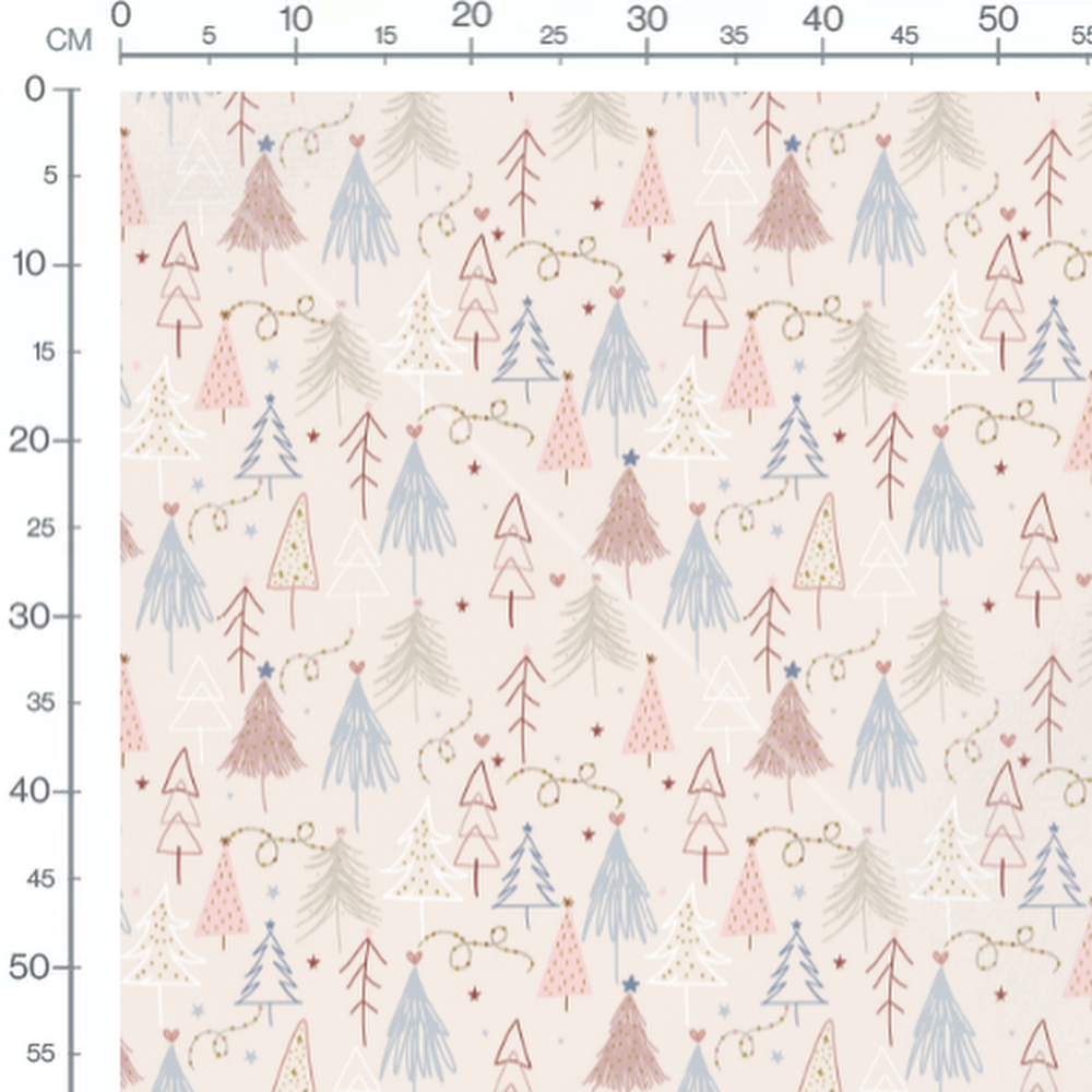 Tissu - Sapins colorés et étoiles