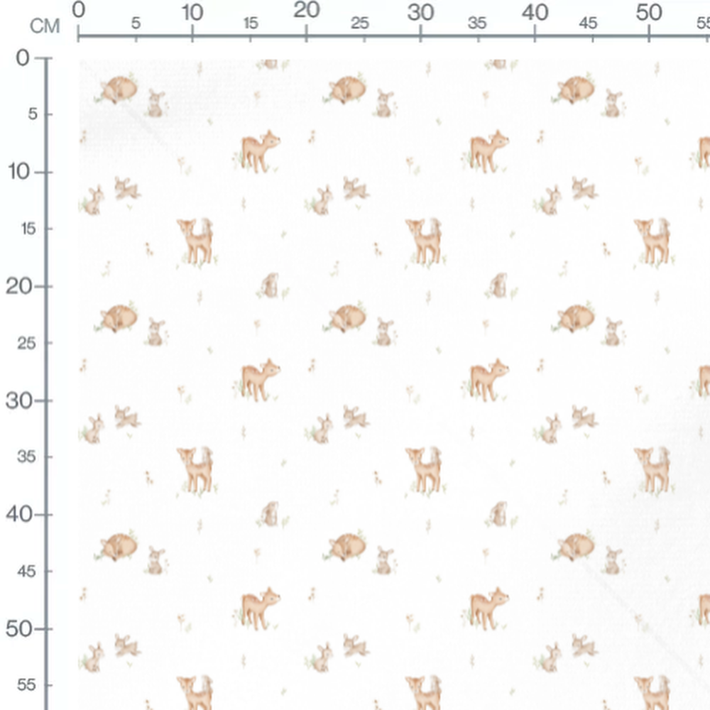 Tissu - Faons et lapins crème fleuris