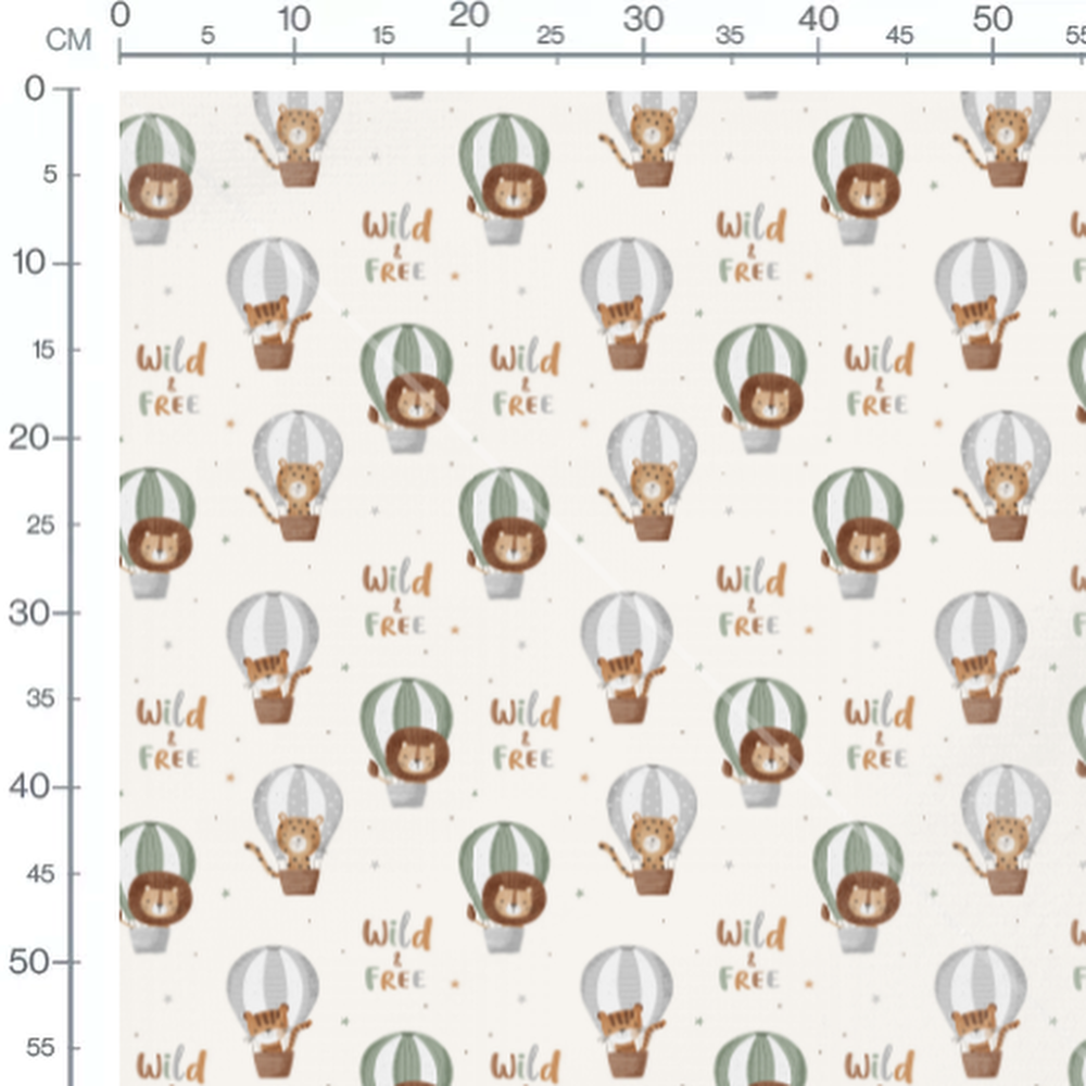 Tissu - Lions et tigres en montgolfières