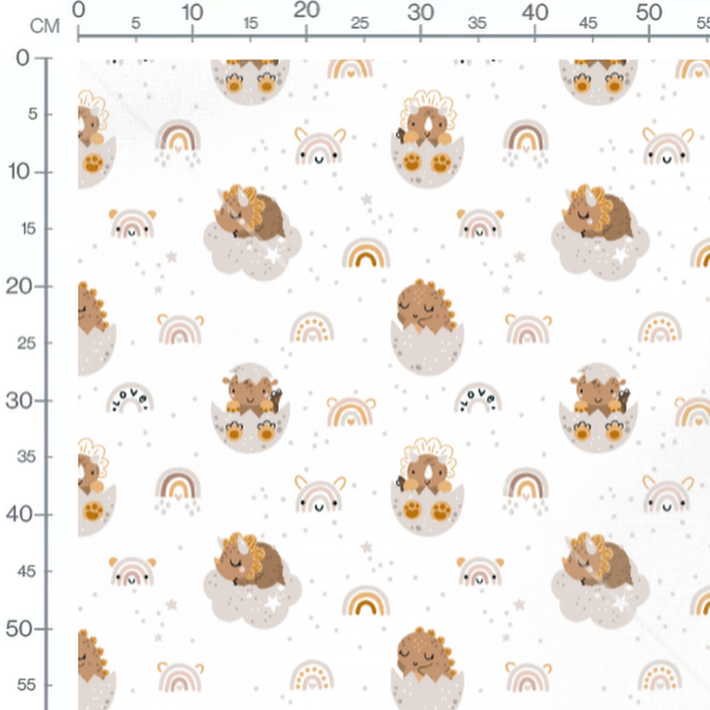 Tissu - Dinosaures verts et plantes