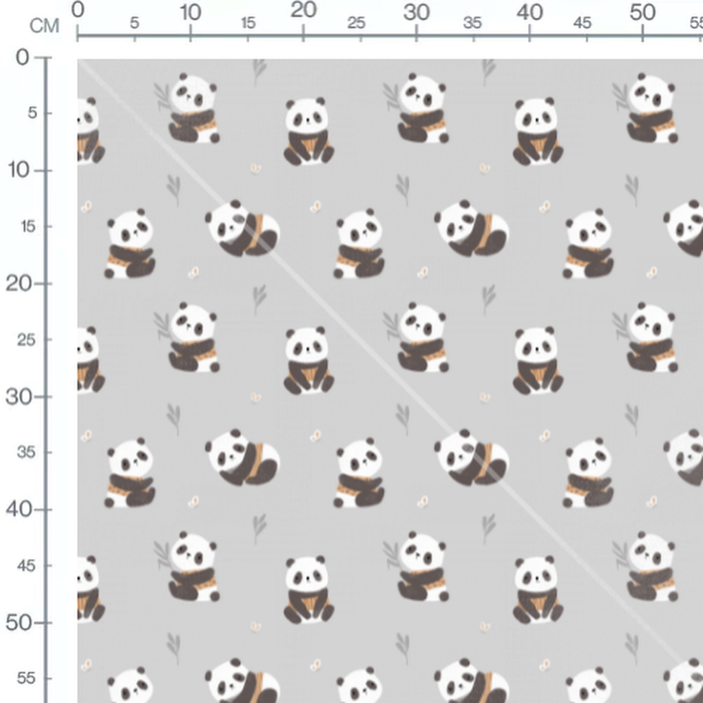 Tissu - Pandas sur fond gris