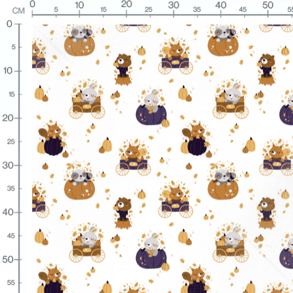 Tissu - Animaux mignons en citrouilles