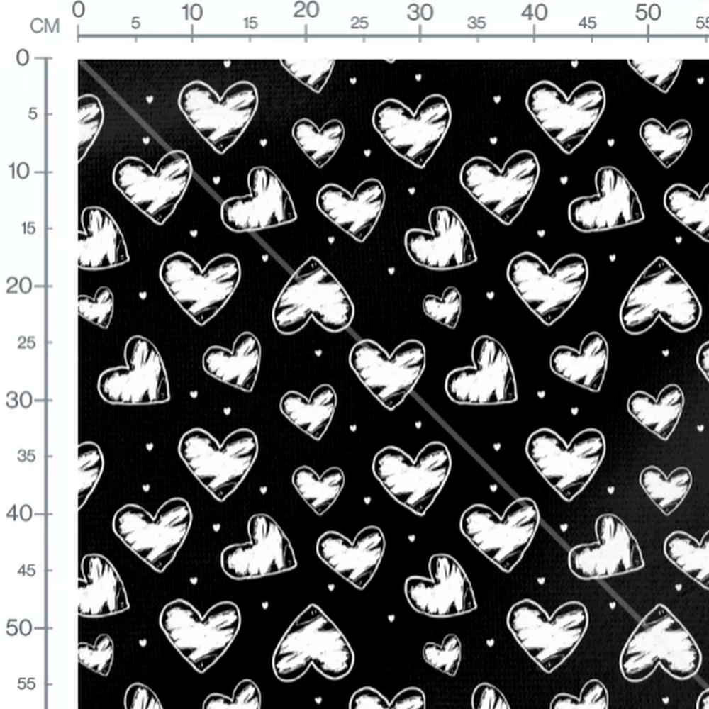 Tissu - Tissu Coeur Gribouille Noir