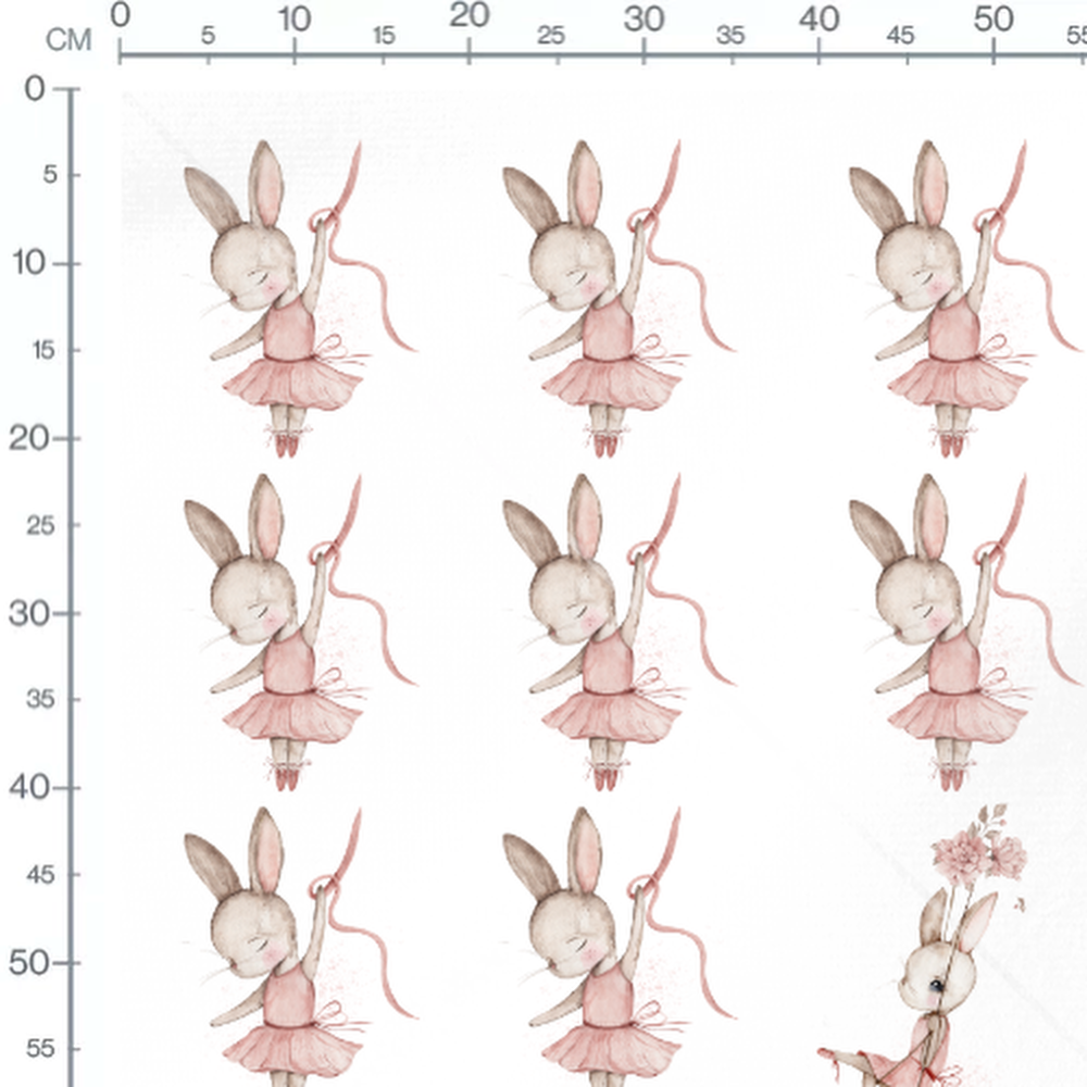 Tissu - Lapins roses aux détails doux