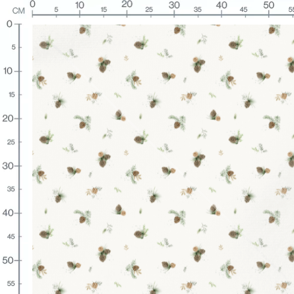 Tissu - Pommes de pin et feuillage blanc