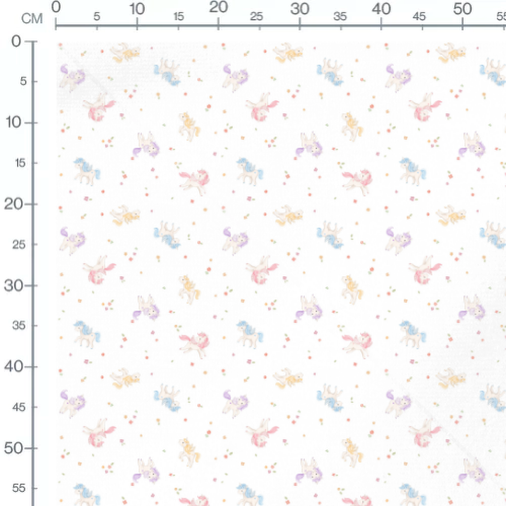 Tissu - Licornes colorées et fleurs variées