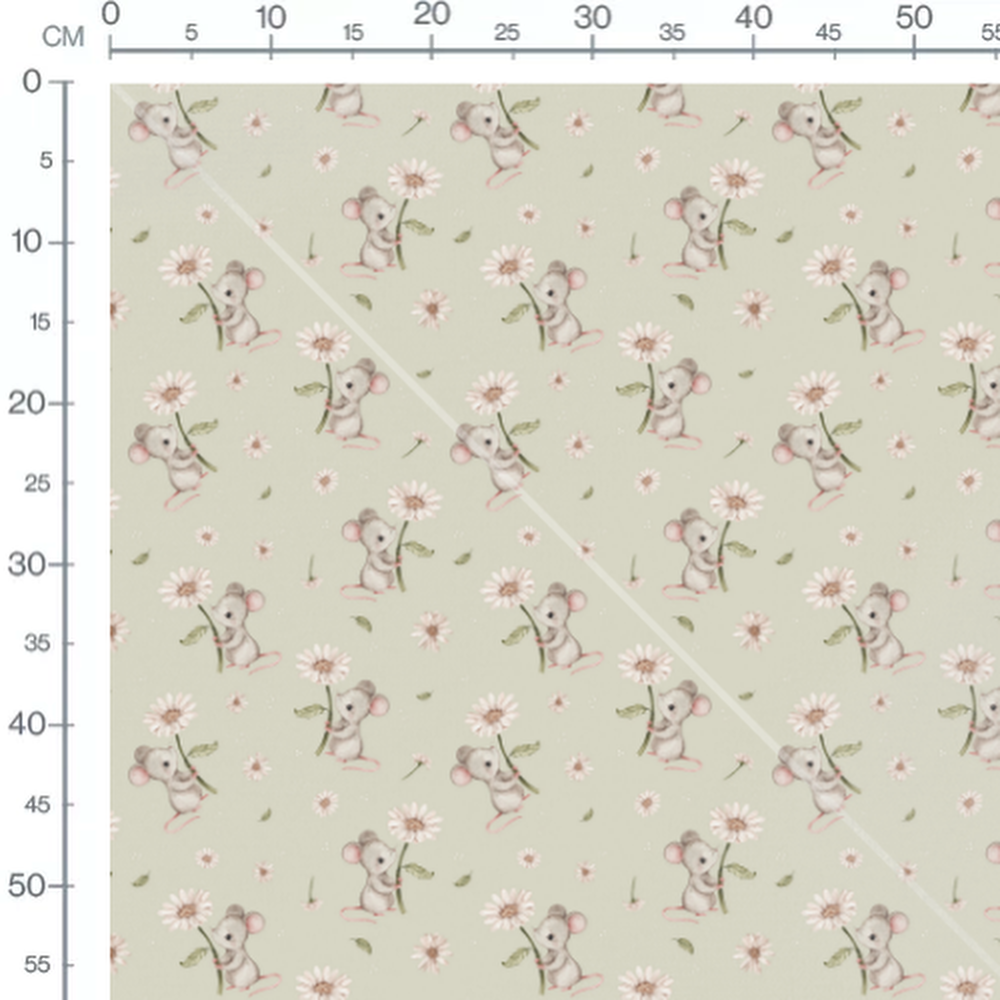 Tissu - Souris grises sur fond vert