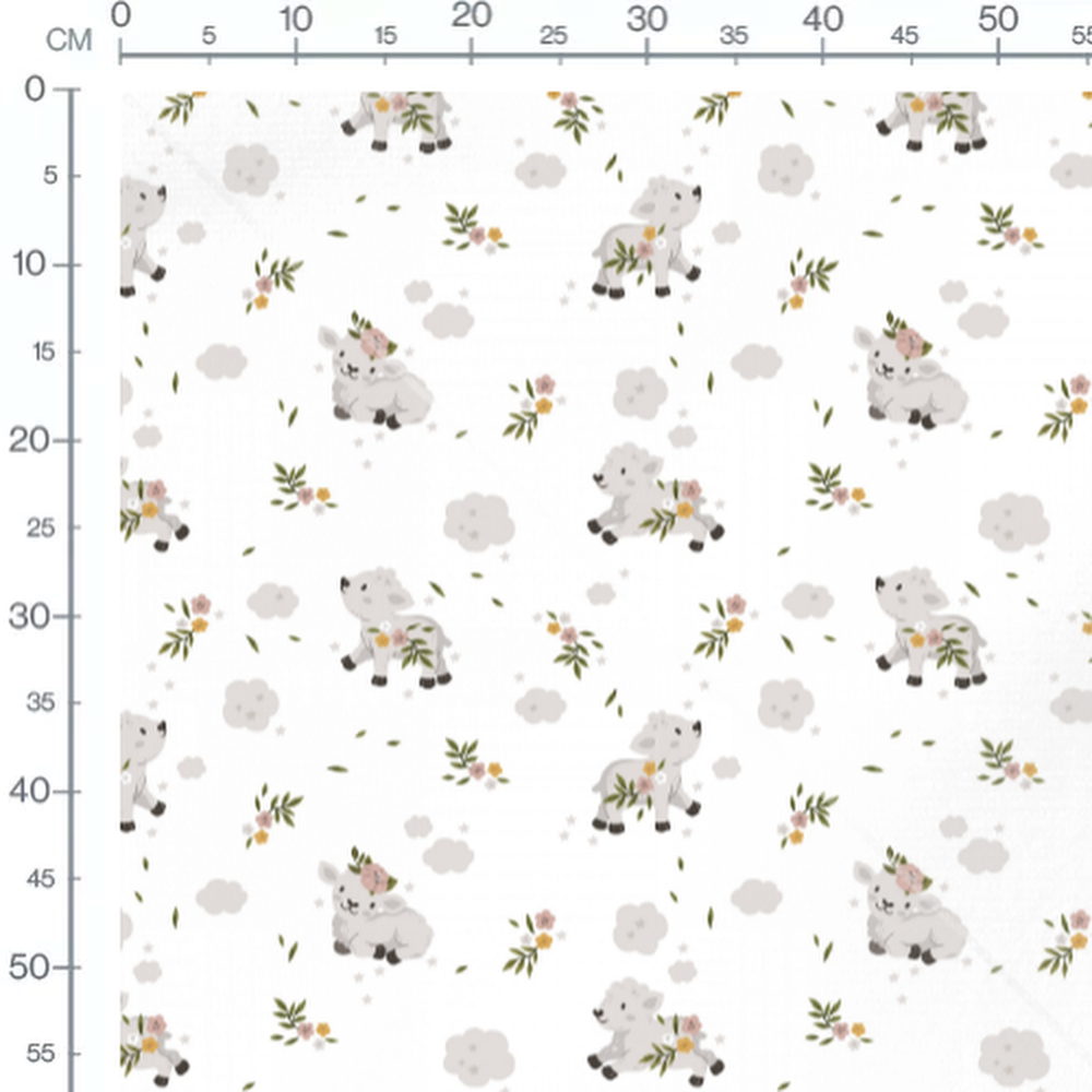 Tissu - Moutons et fleurs délicates