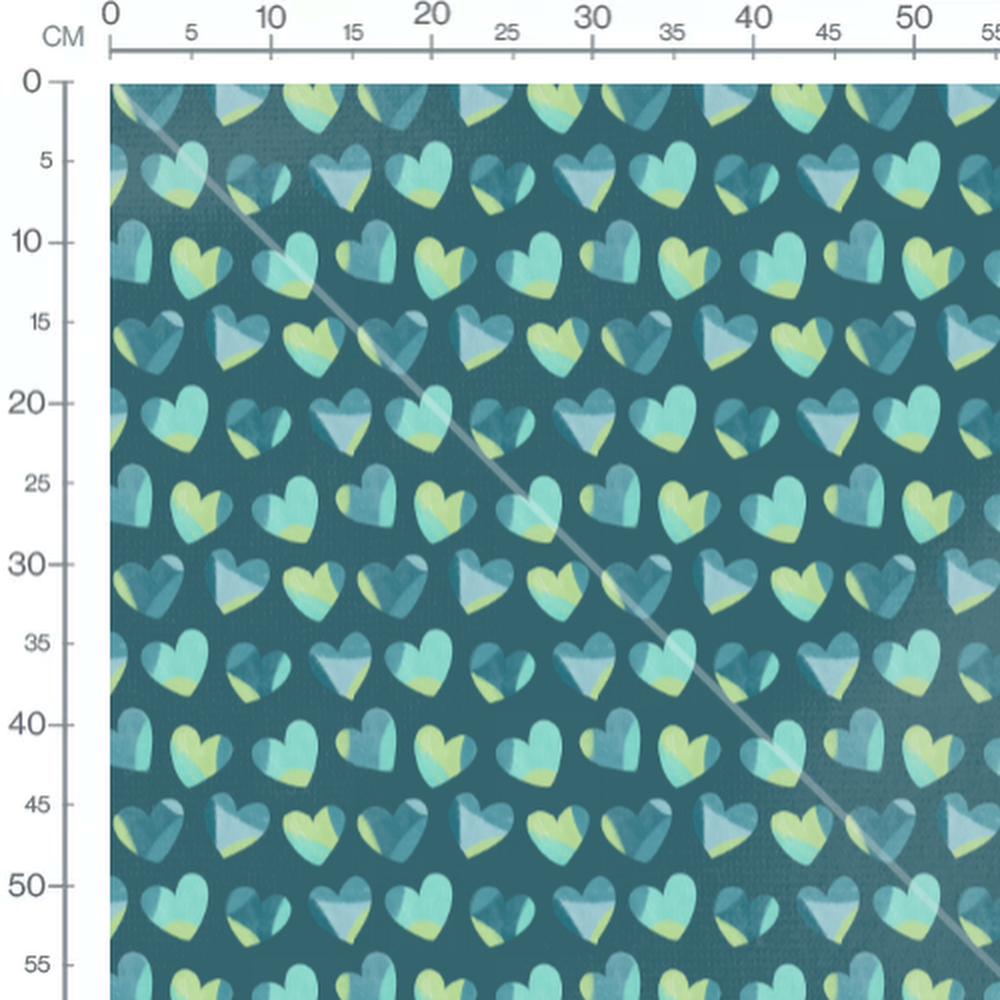 Tissu - Cœurs aquarelle sur bleu