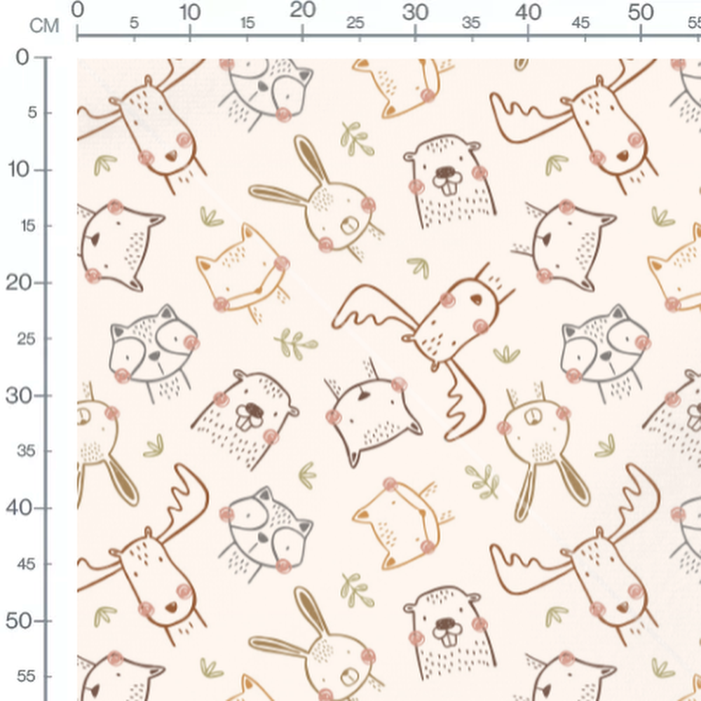 Tissu - Animaux mignons fond crème