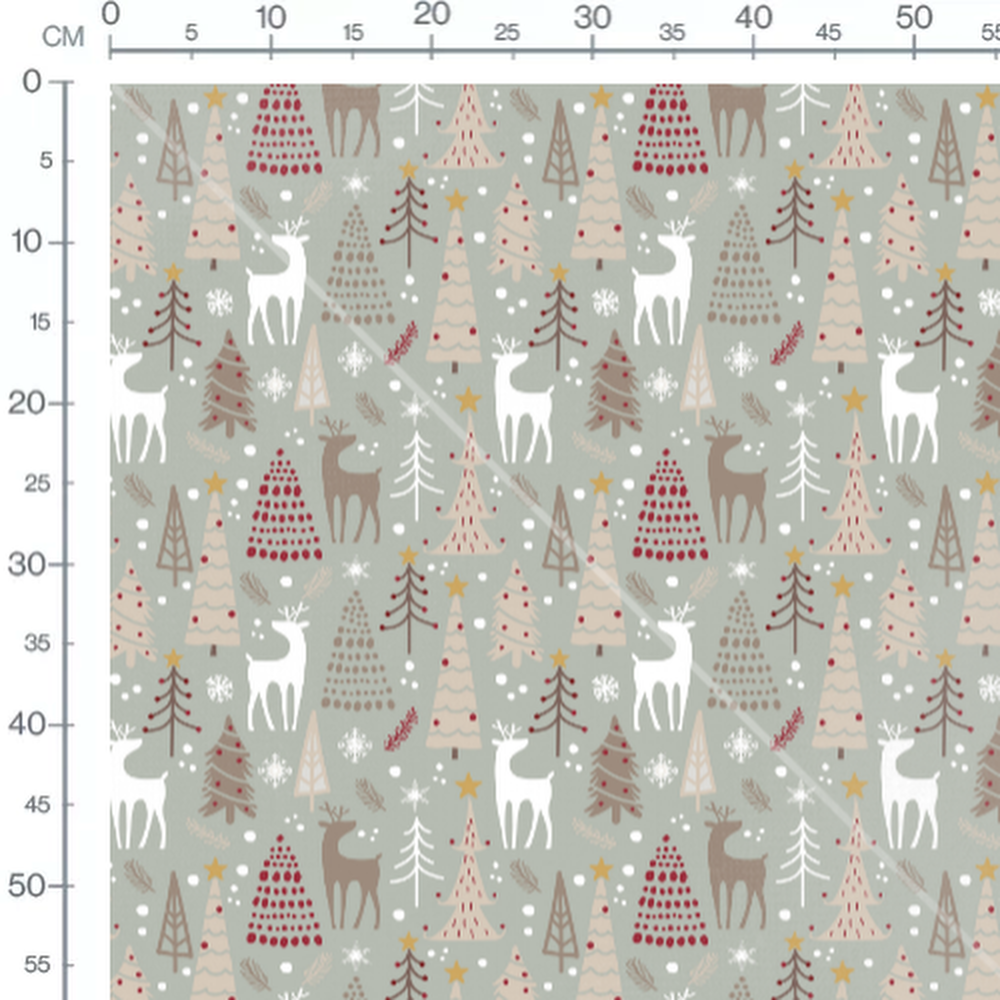 Tissu - Rennes et sapins stylisés