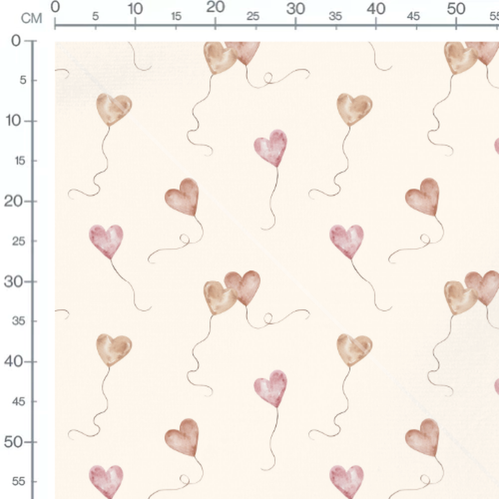 Tissu - Ballons cœurs aquarelle