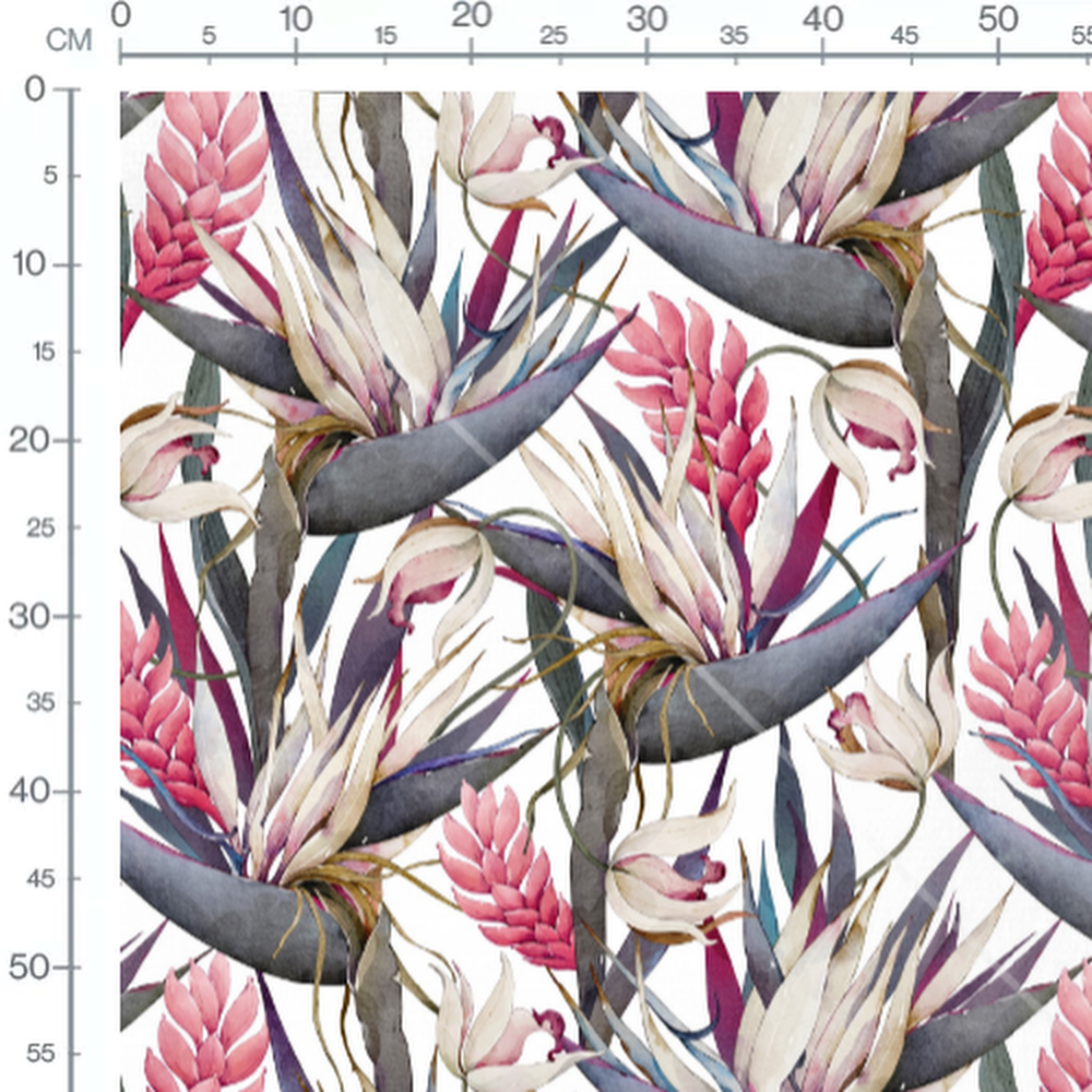 Tissu - Fleurs exotiques aquarelle