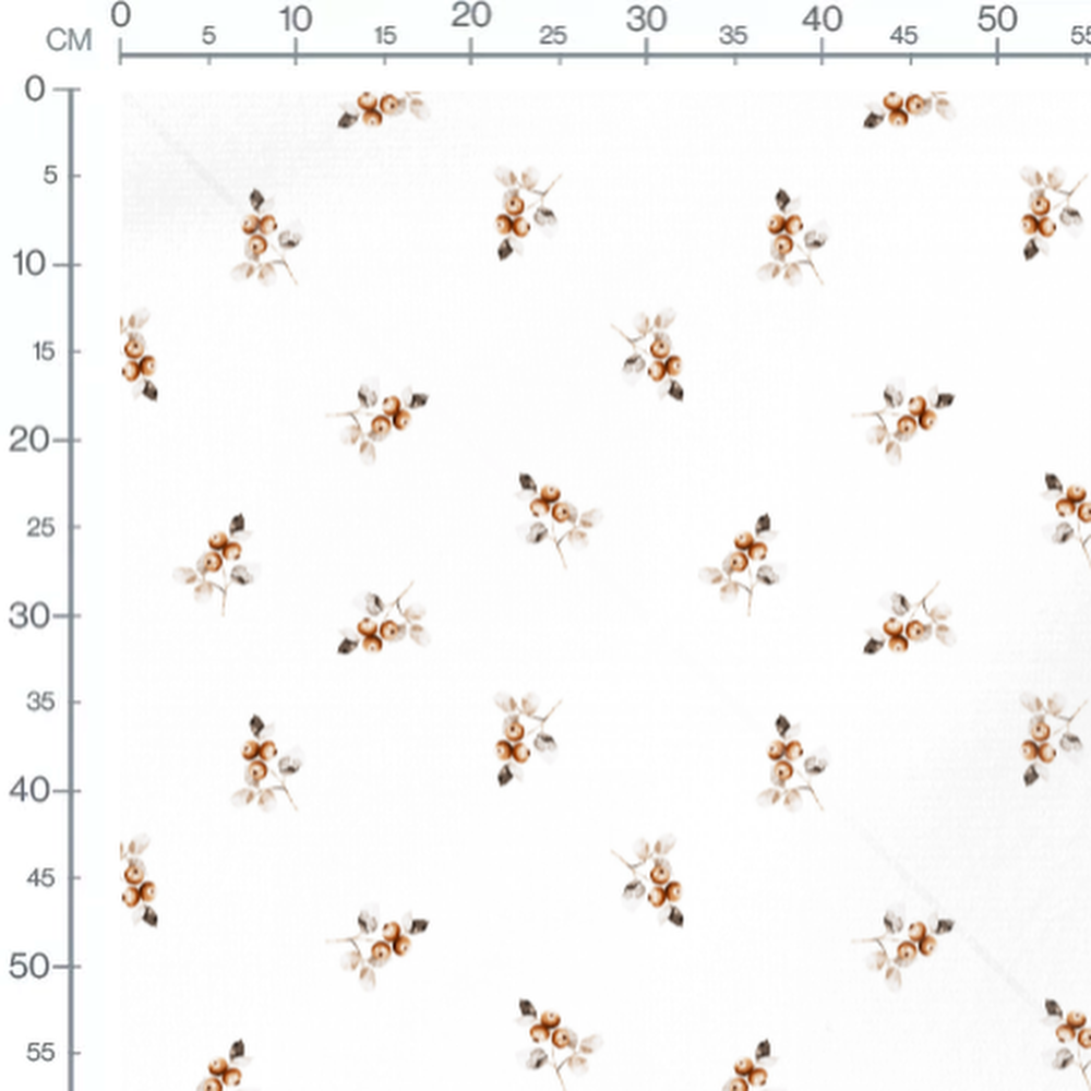 Tissu - Baies marron et feuilles blanches
