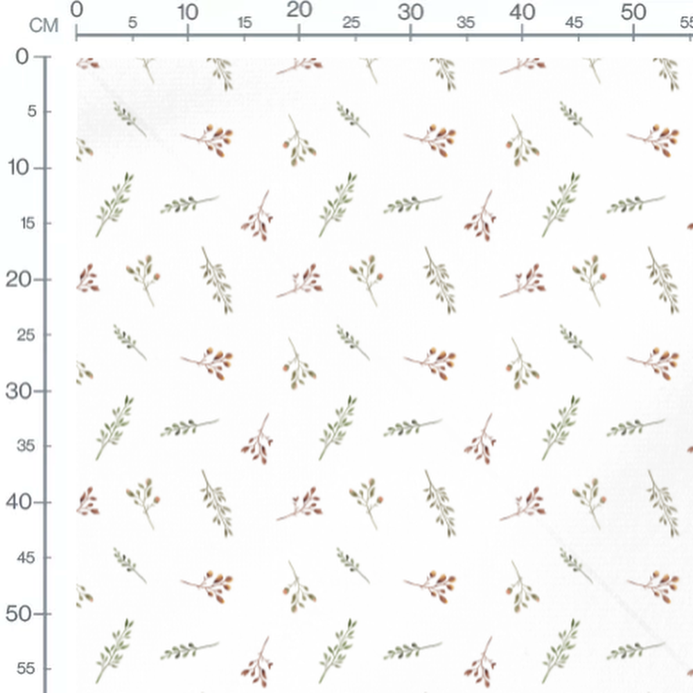 Tissu - Brindilles aquarelle sur blanc
