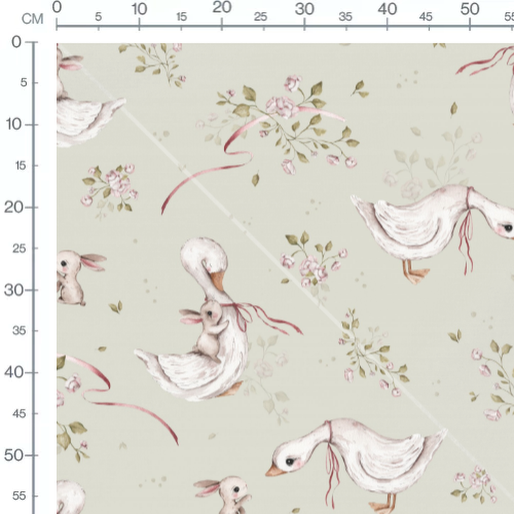 Tissu - Canards et lapins sur vert pâle 3