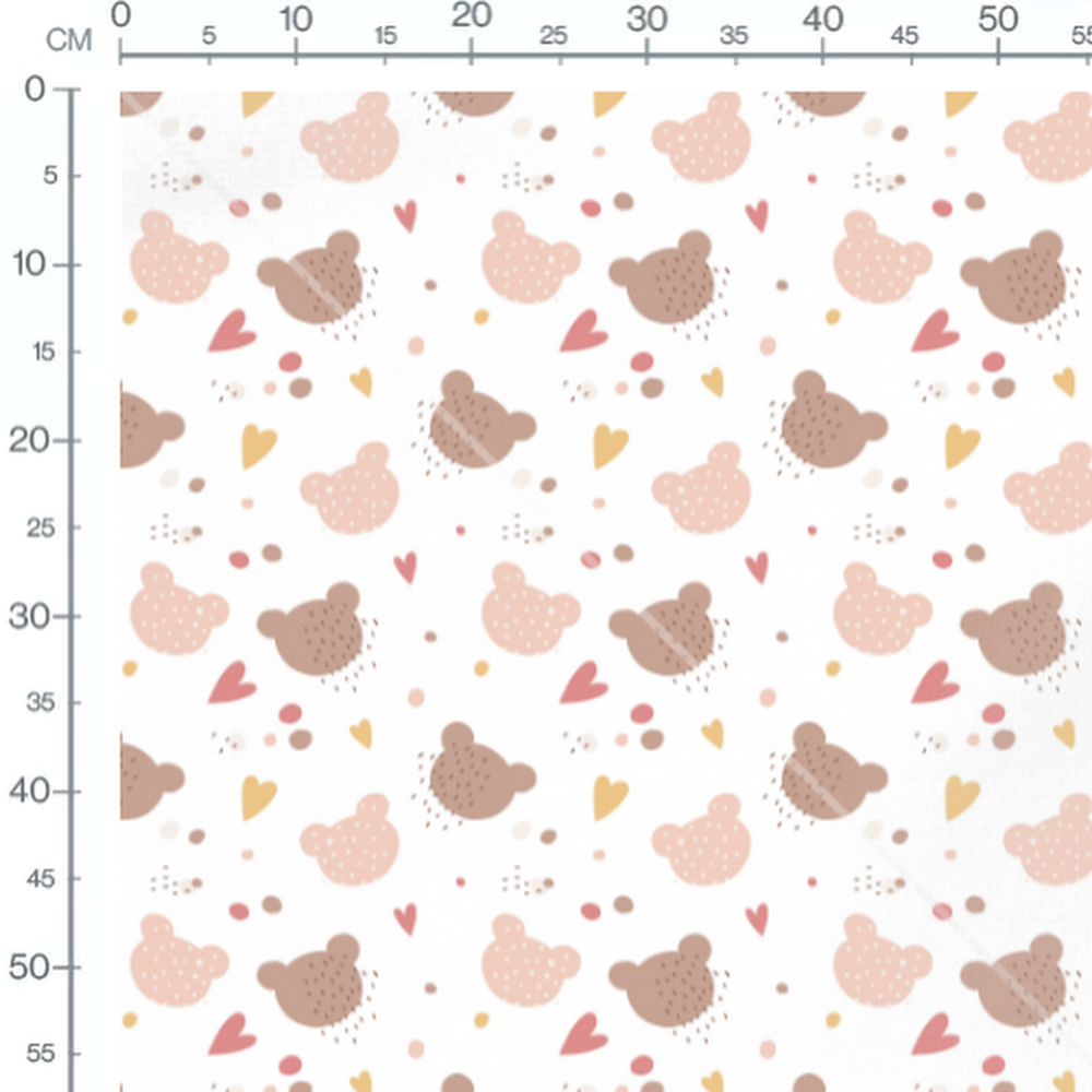 Tissu - Oursons et cœurs colorés