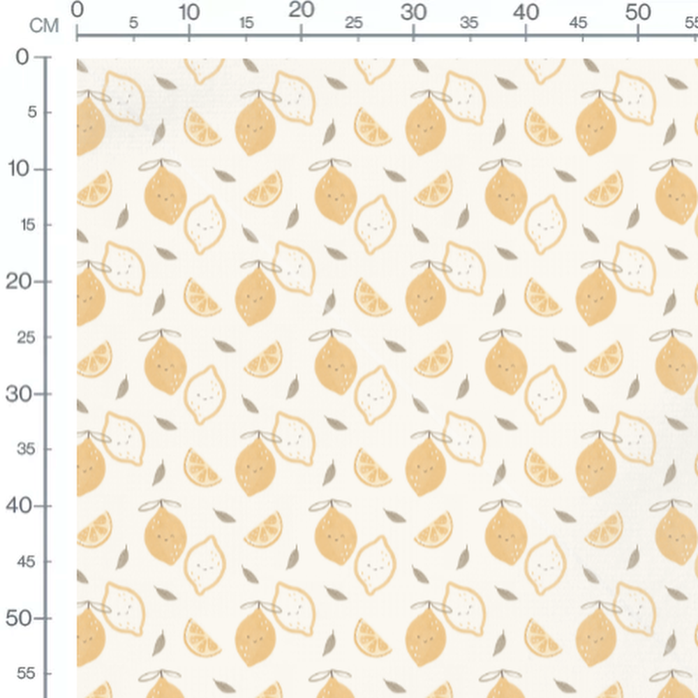 Tissu - Citrons souriants et feuilles