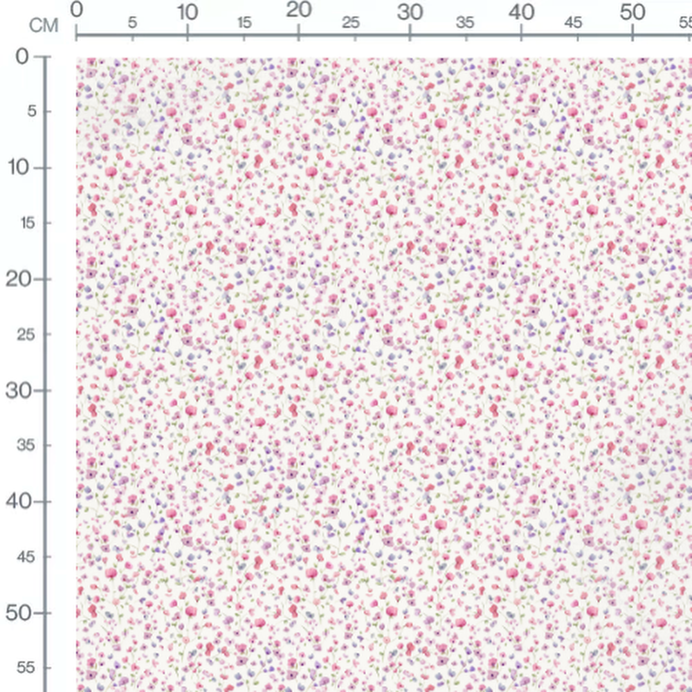 Tissu - Fleurs roses et violettes blanches