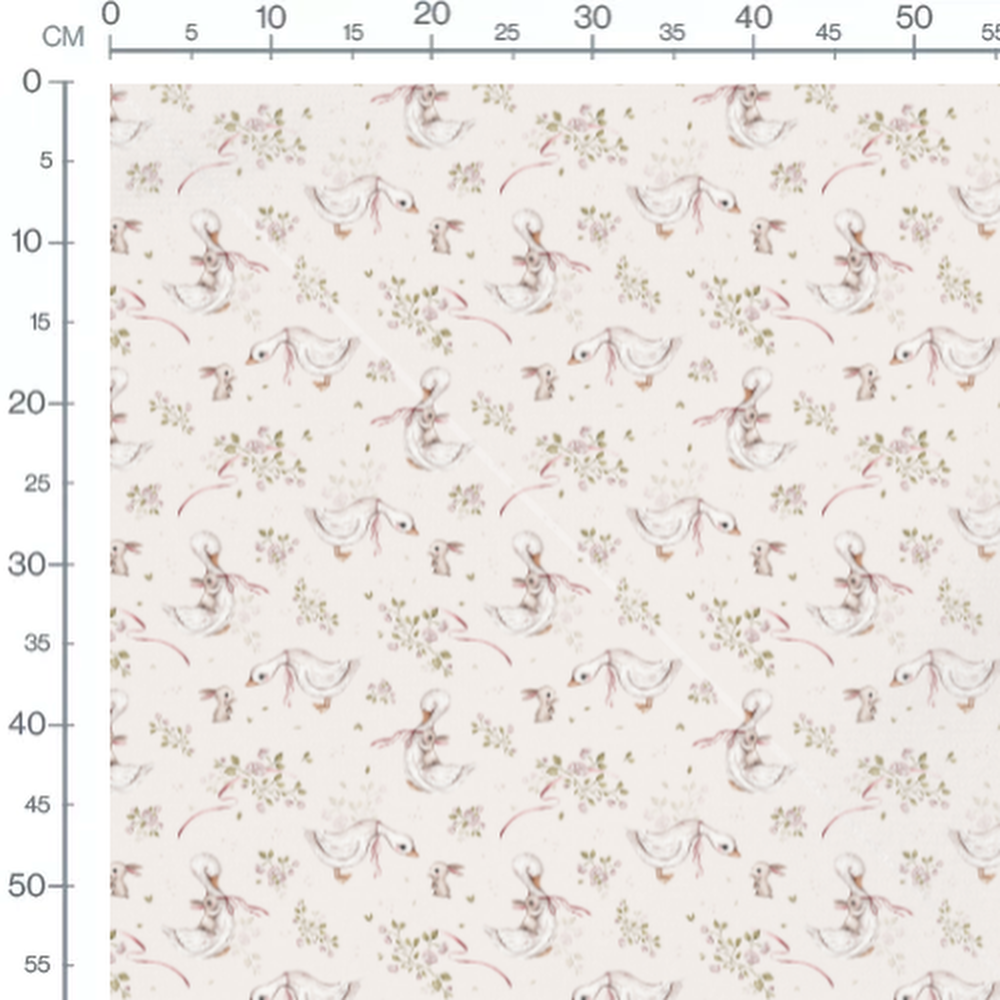 Tissu - Lapins et canards fleuris beige 3
