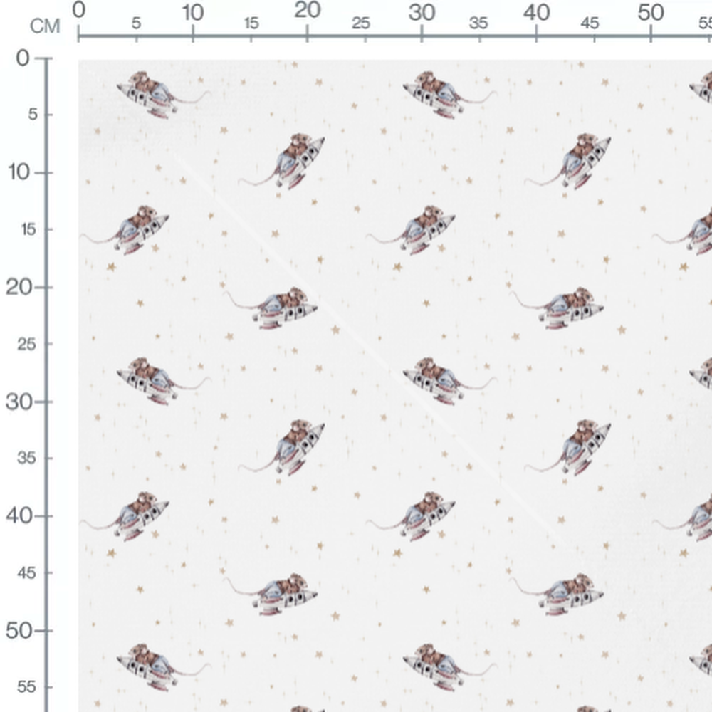 Tissu - Souris sur fusée étoilée
