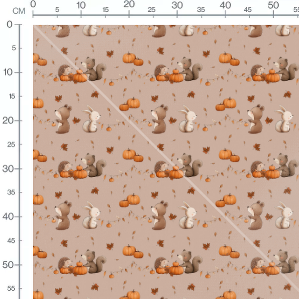 Tissu - Animaux mignons et citrouilles 2
