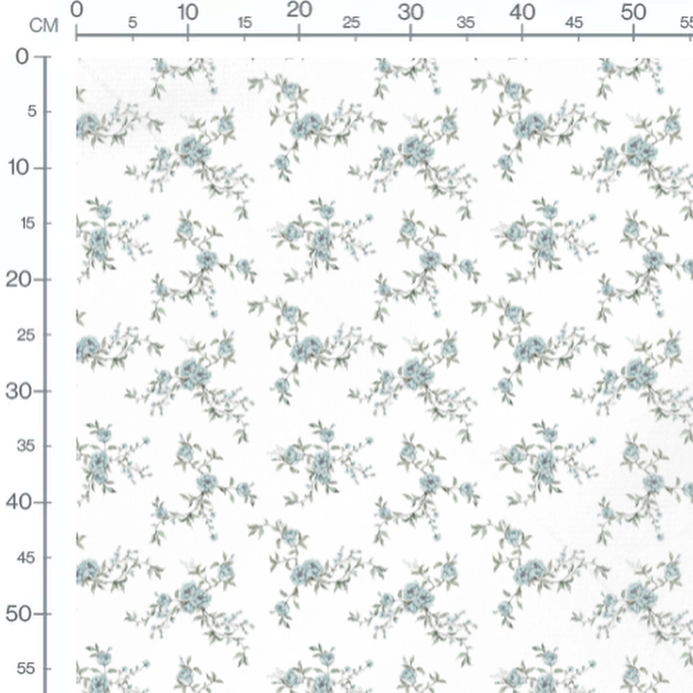 Tissu - Roses bleues et bourgeons doux