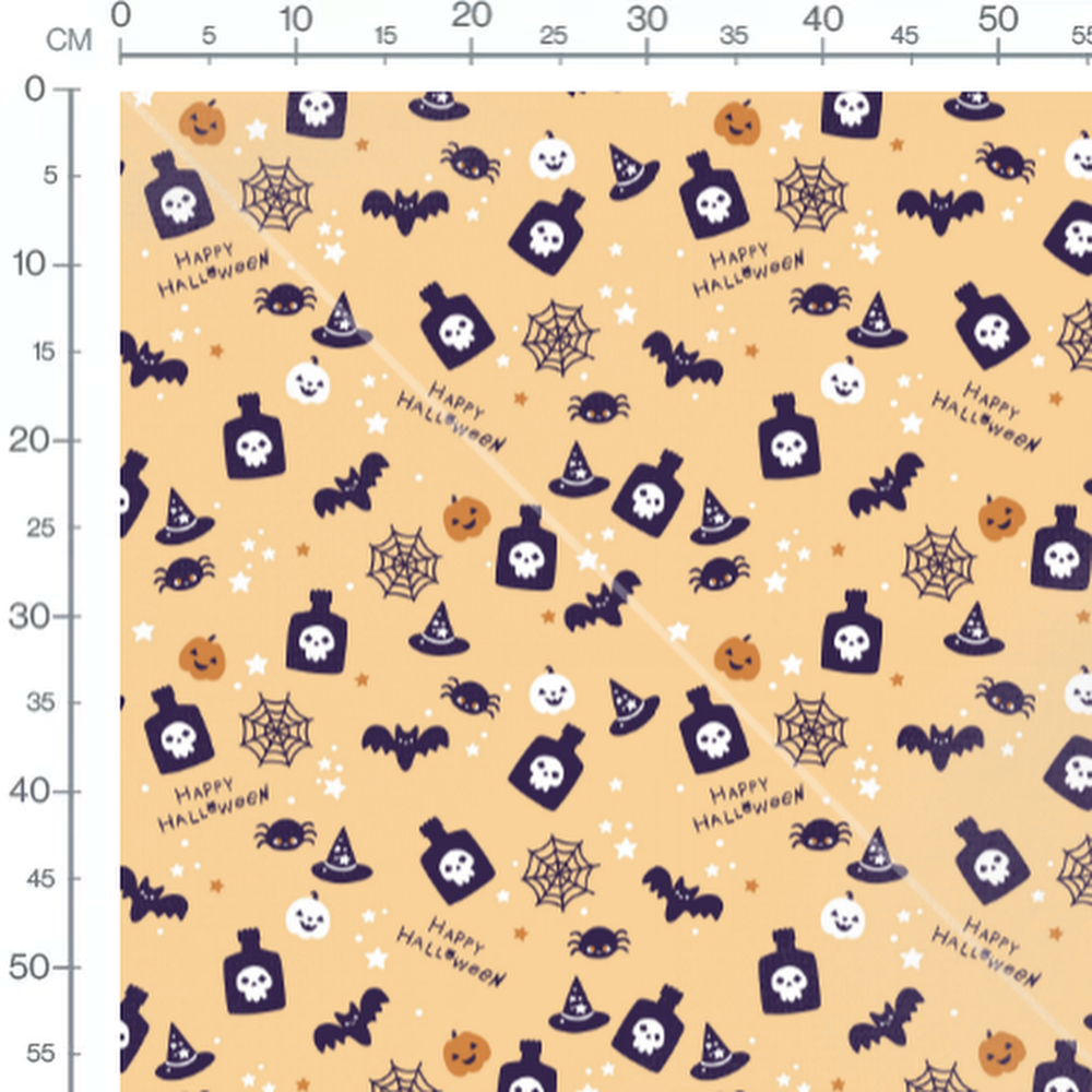 Tissu - Motifs Halloween sur fond orange