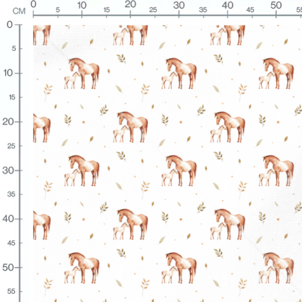 Tissu - Chevaux et feuilles aquarelle