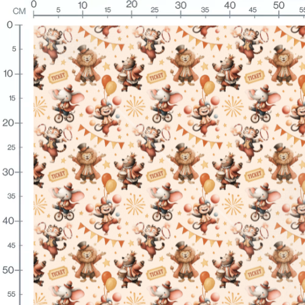 Tissu - Cirque amusant sur fond beige