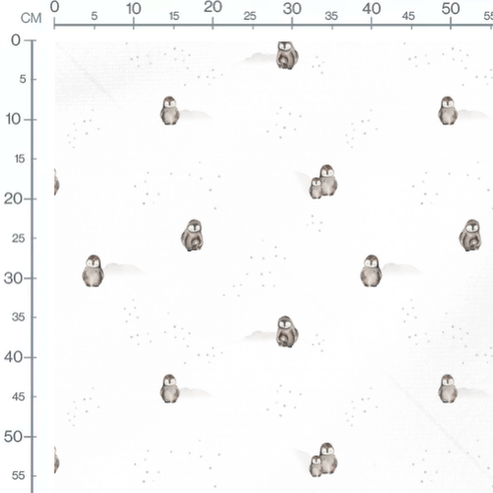 Tissu - Pingouins gris et points gris