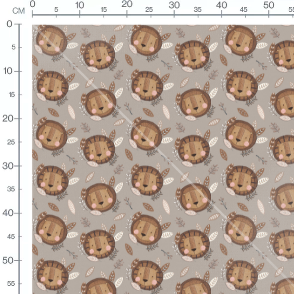 Tissu - Lions et feuilles pastel