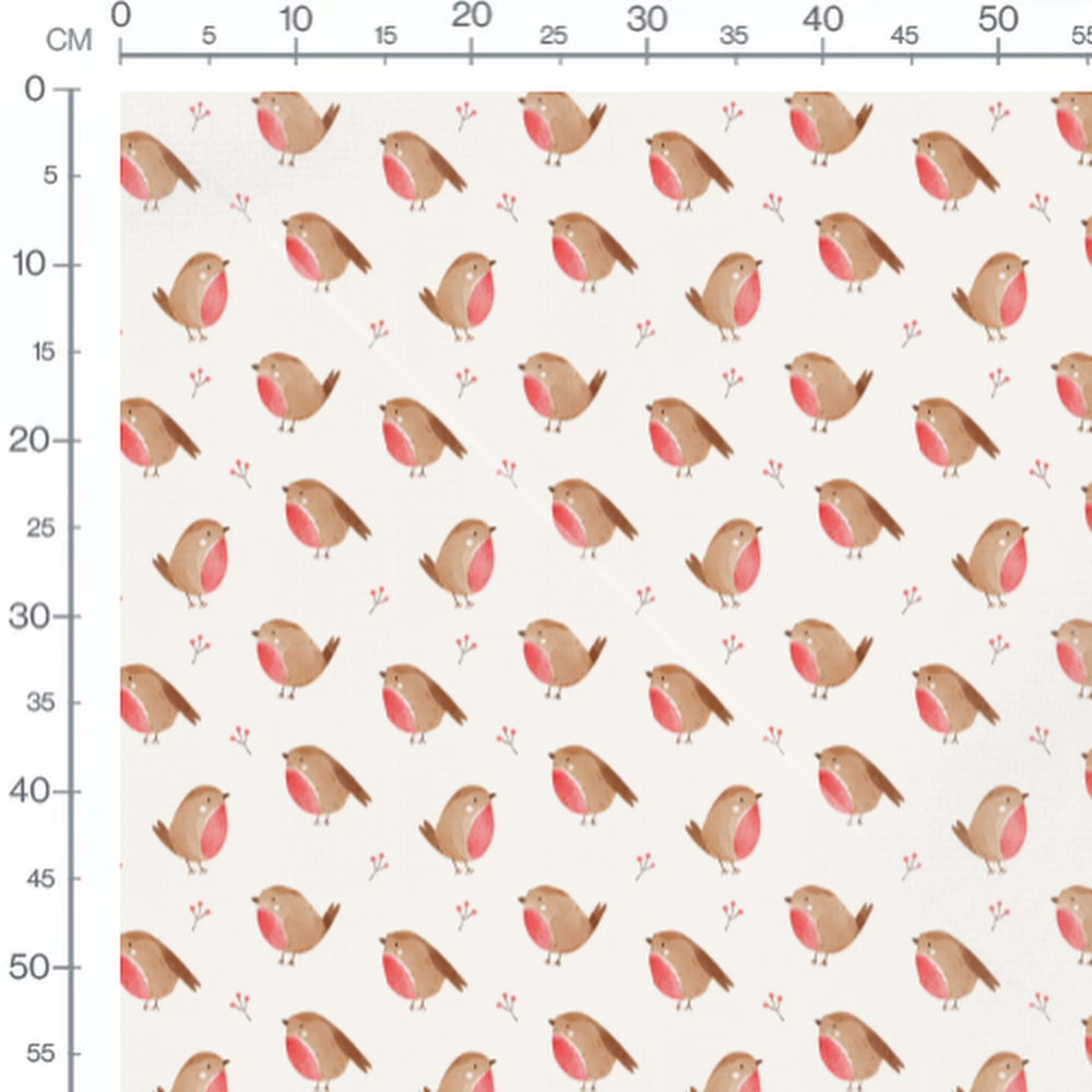 Tissu - Oiseaux bruns et baies rouges