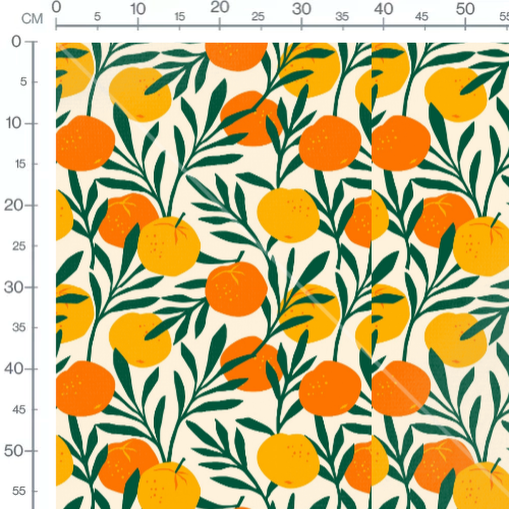 Tissu - Oranges et feuilles sur crème
