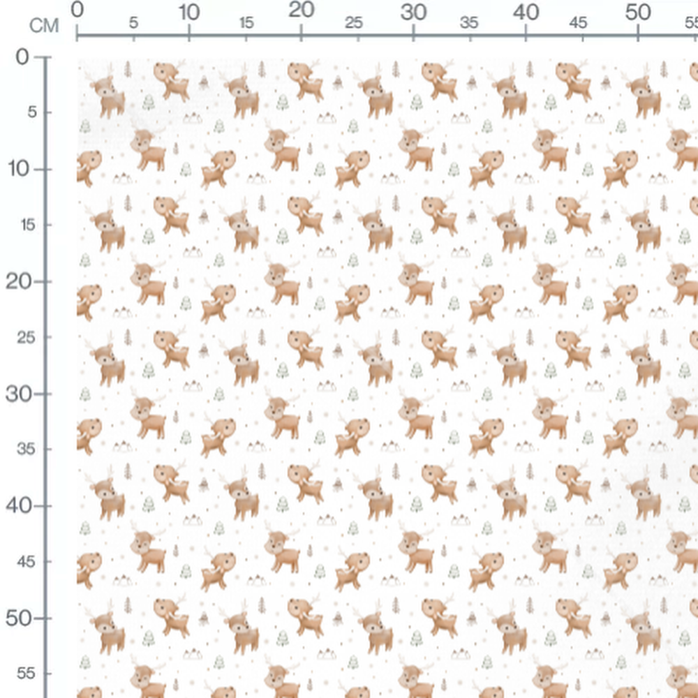 Tissu - Rennes et sapins dessinés