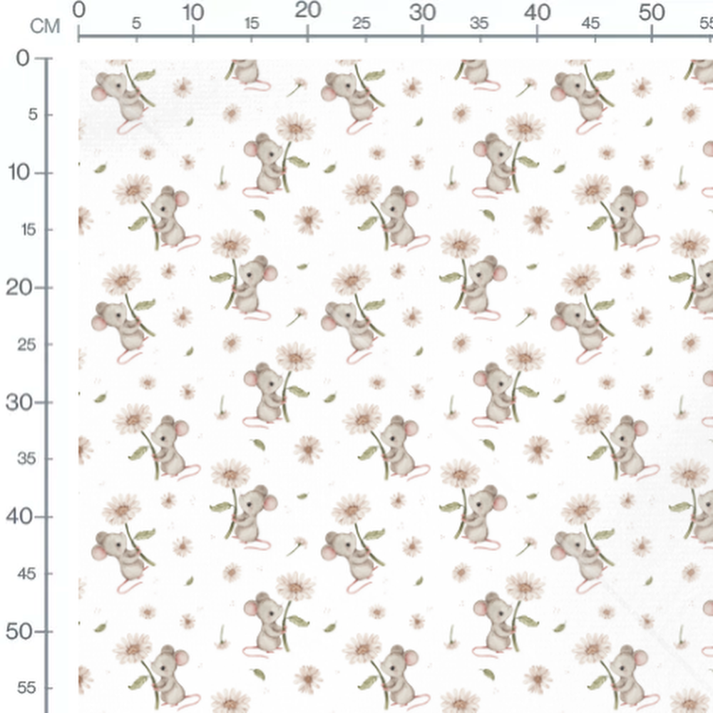 Tissu - Souris grises et fleurs délicates