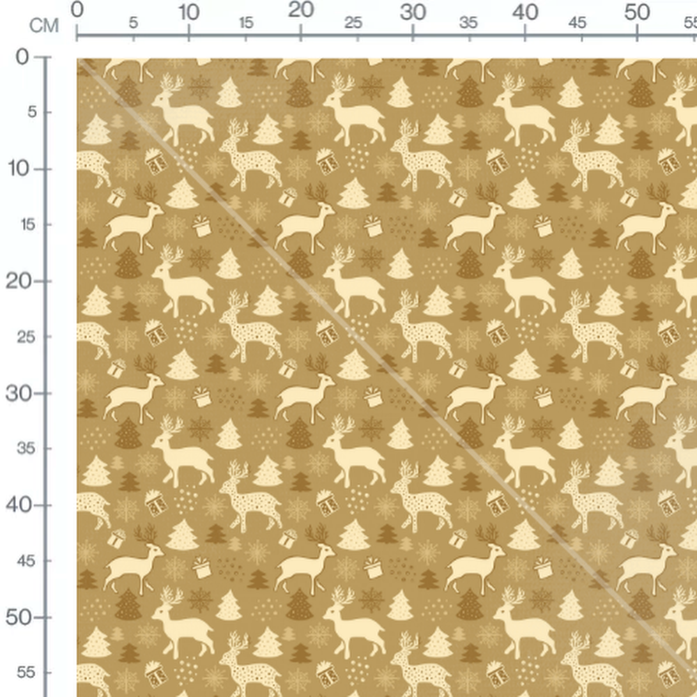 Tissu - Rennes beige et sapins marron