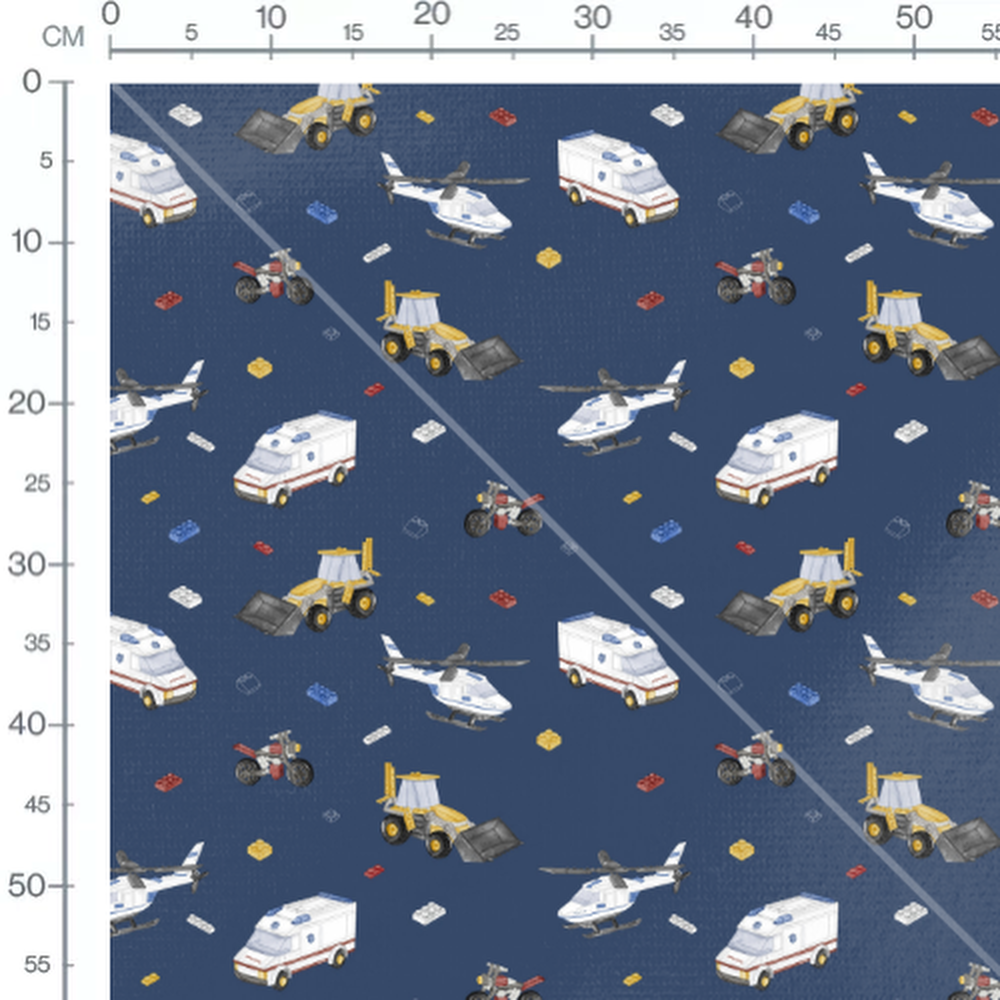 Tissu - Véhicules sur fond bleu profond