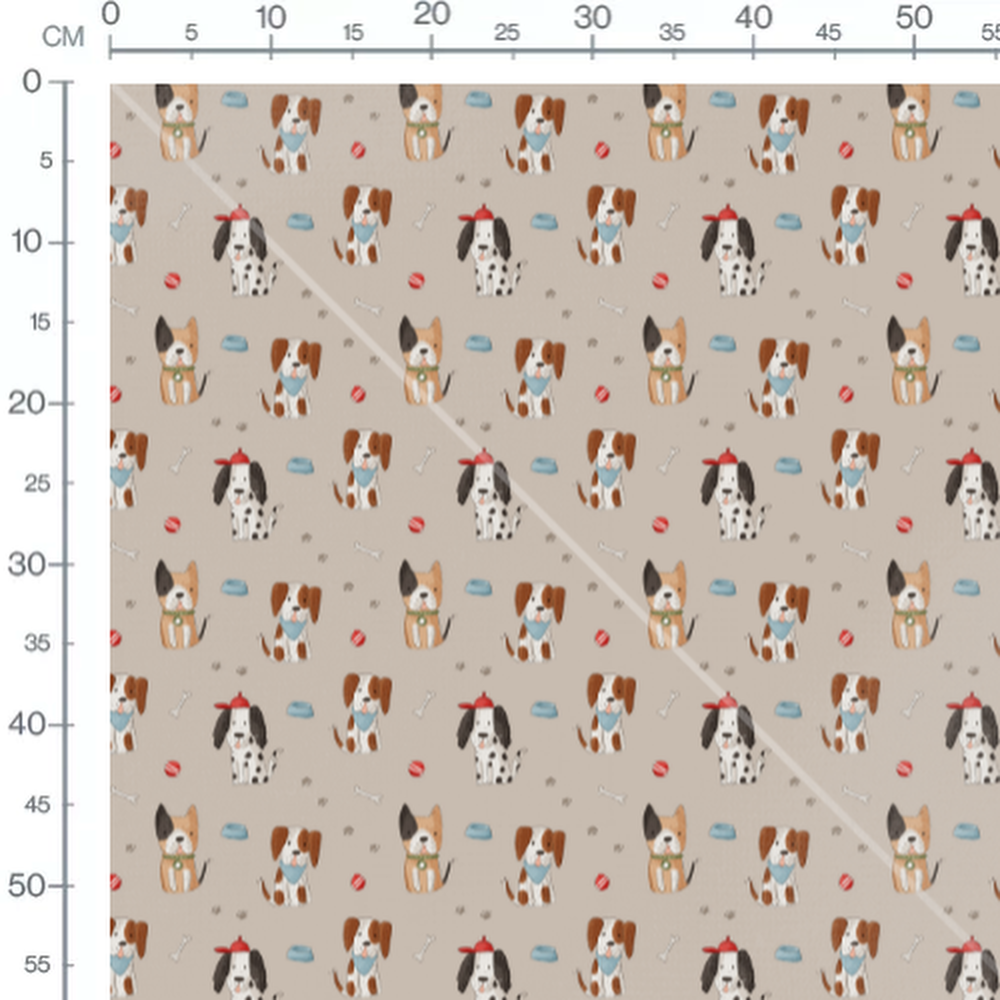 Tissu - Chiens beige avec accessoires