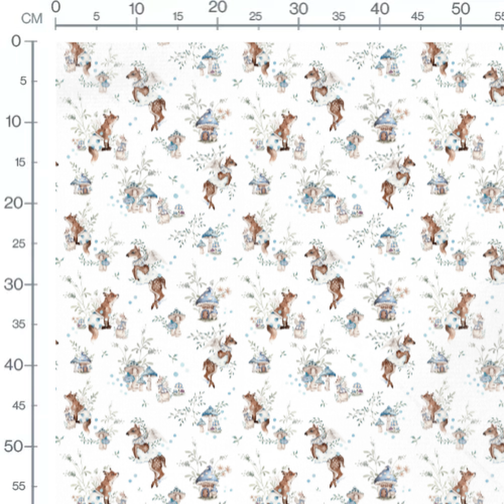 Tissu - Renards et champignons bleus