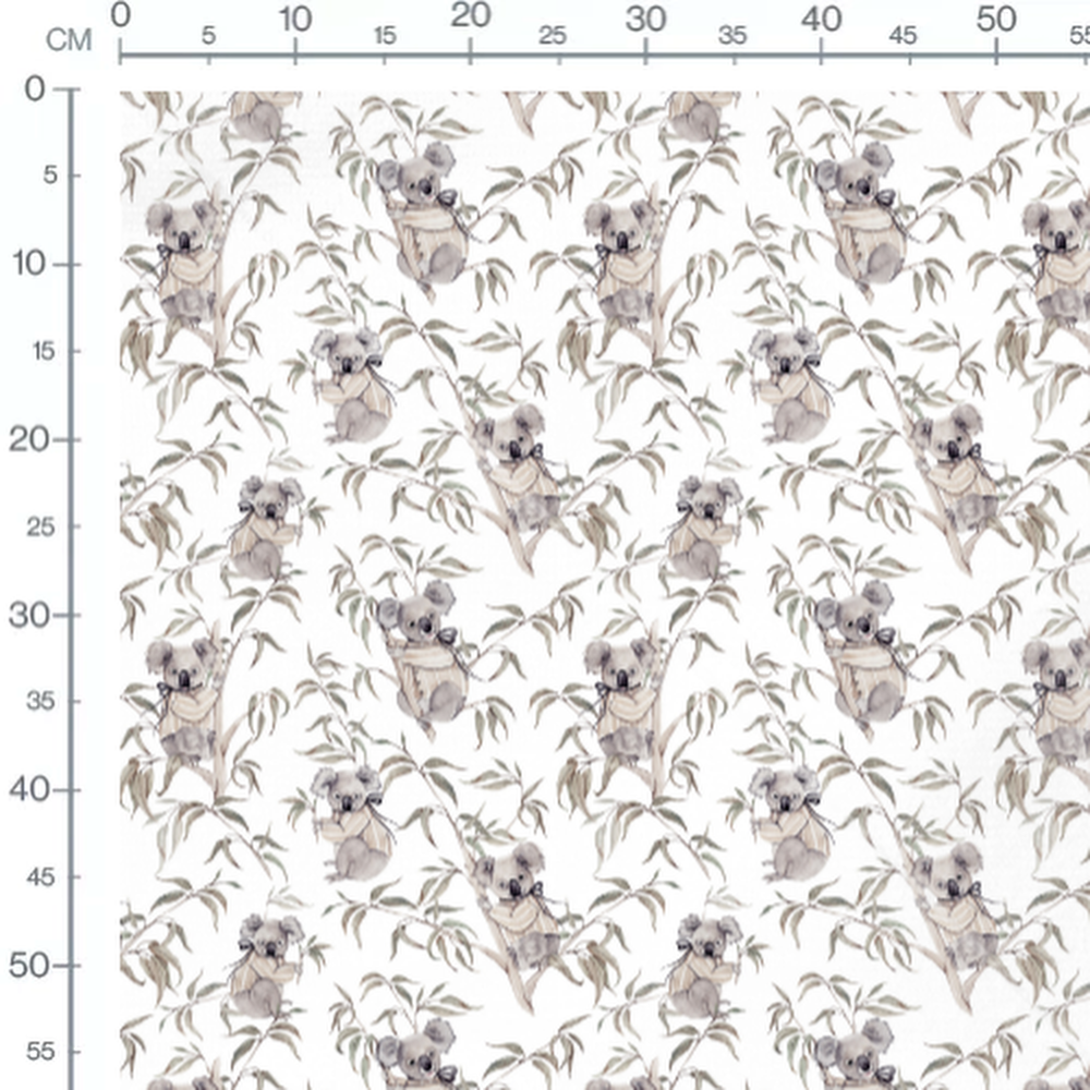 Tissu - Koalas gris sur fond blanc